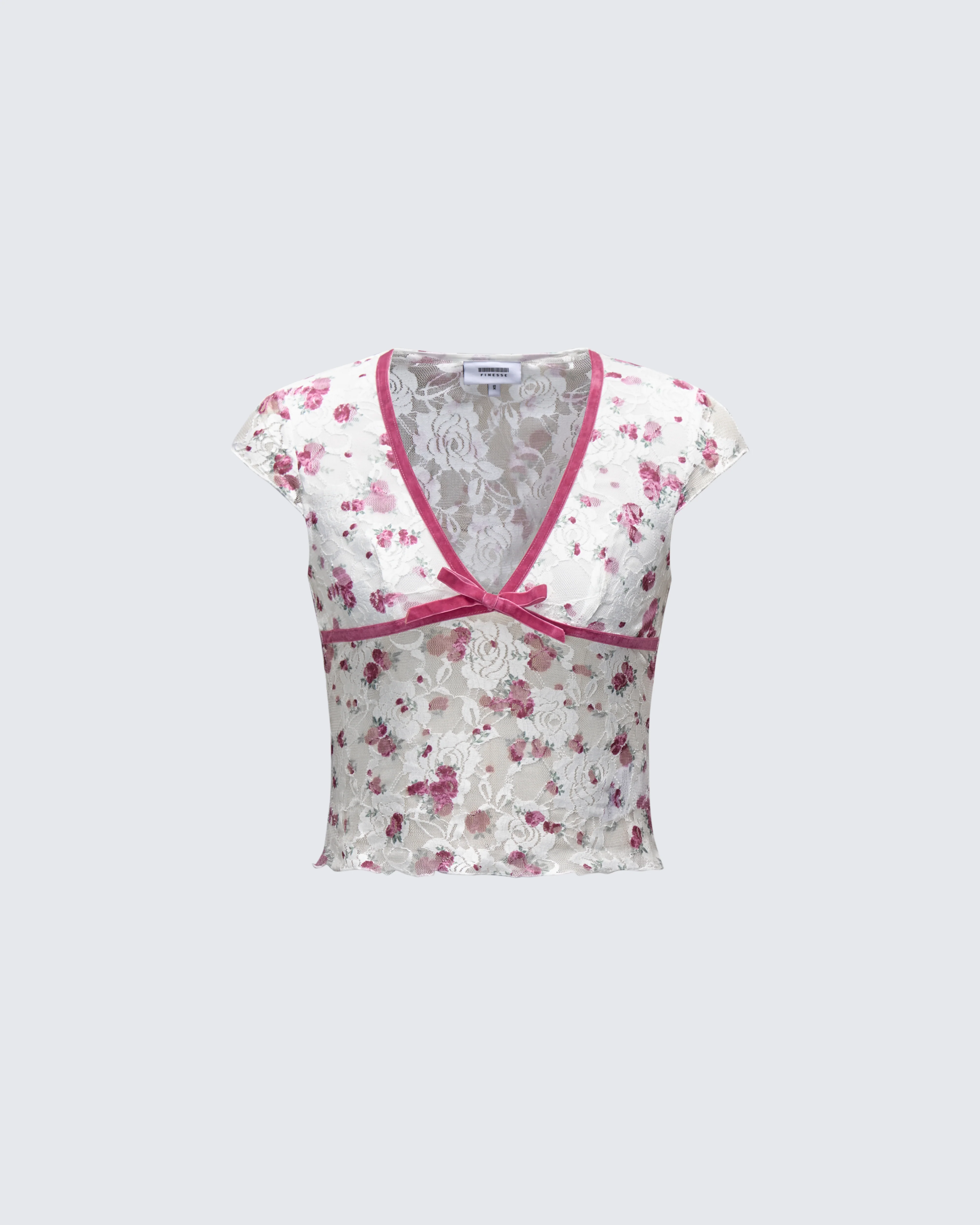 Mel Multi Printed Velvet Trim Stretch Lace Top