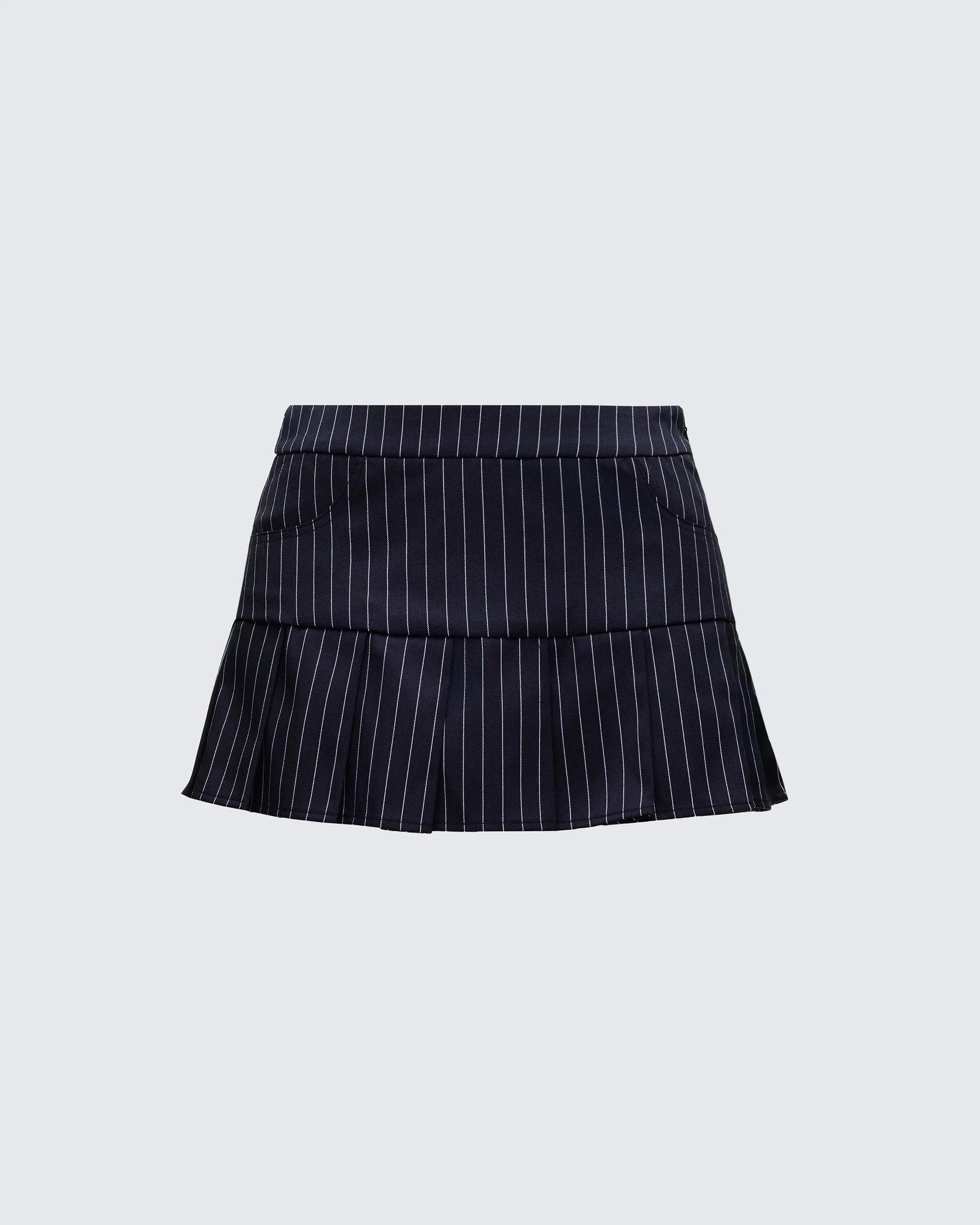 Minji Black Pinstripe Pleated Micro Mini Skirt
