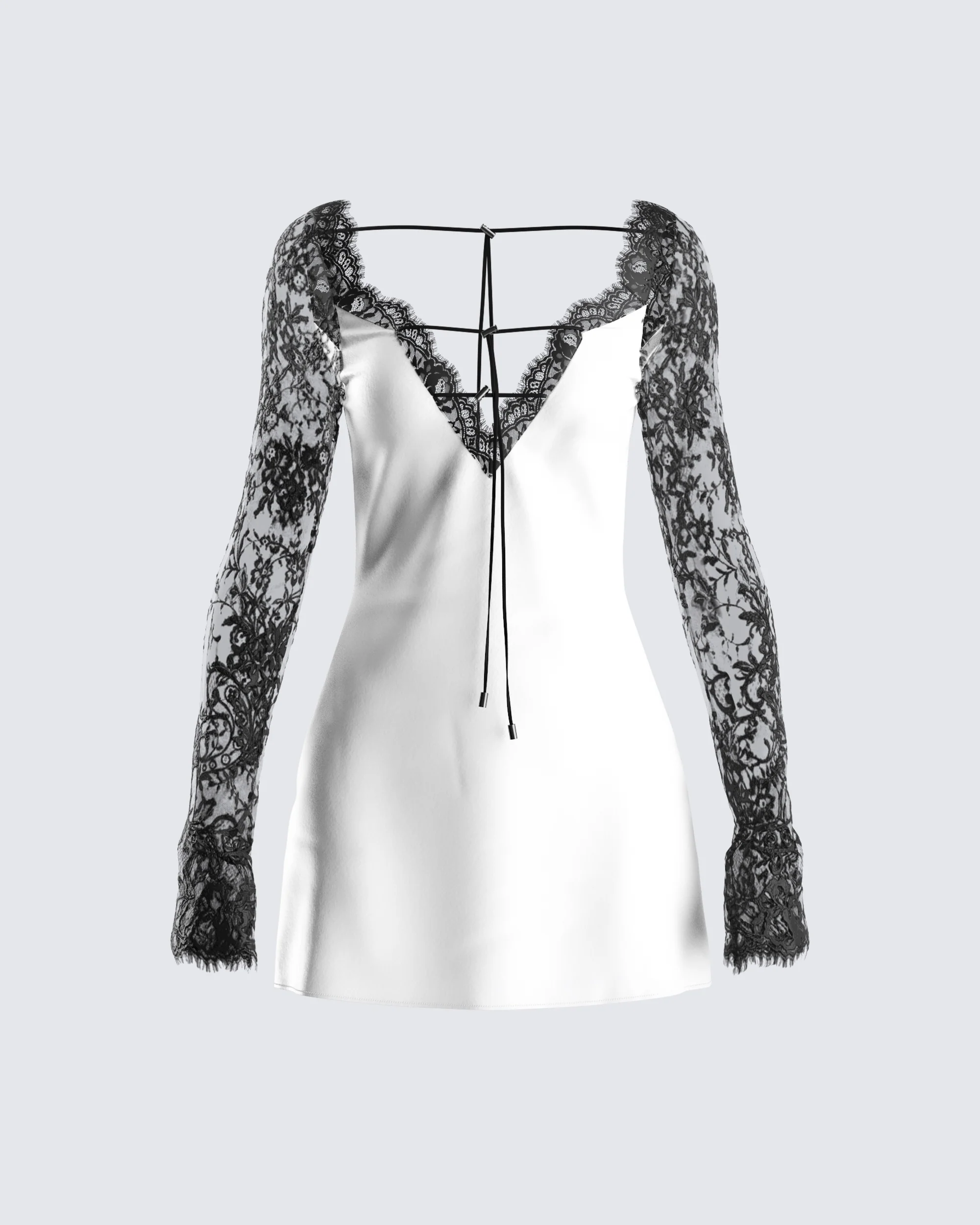 Minnie White Satin Lace Trim Dress