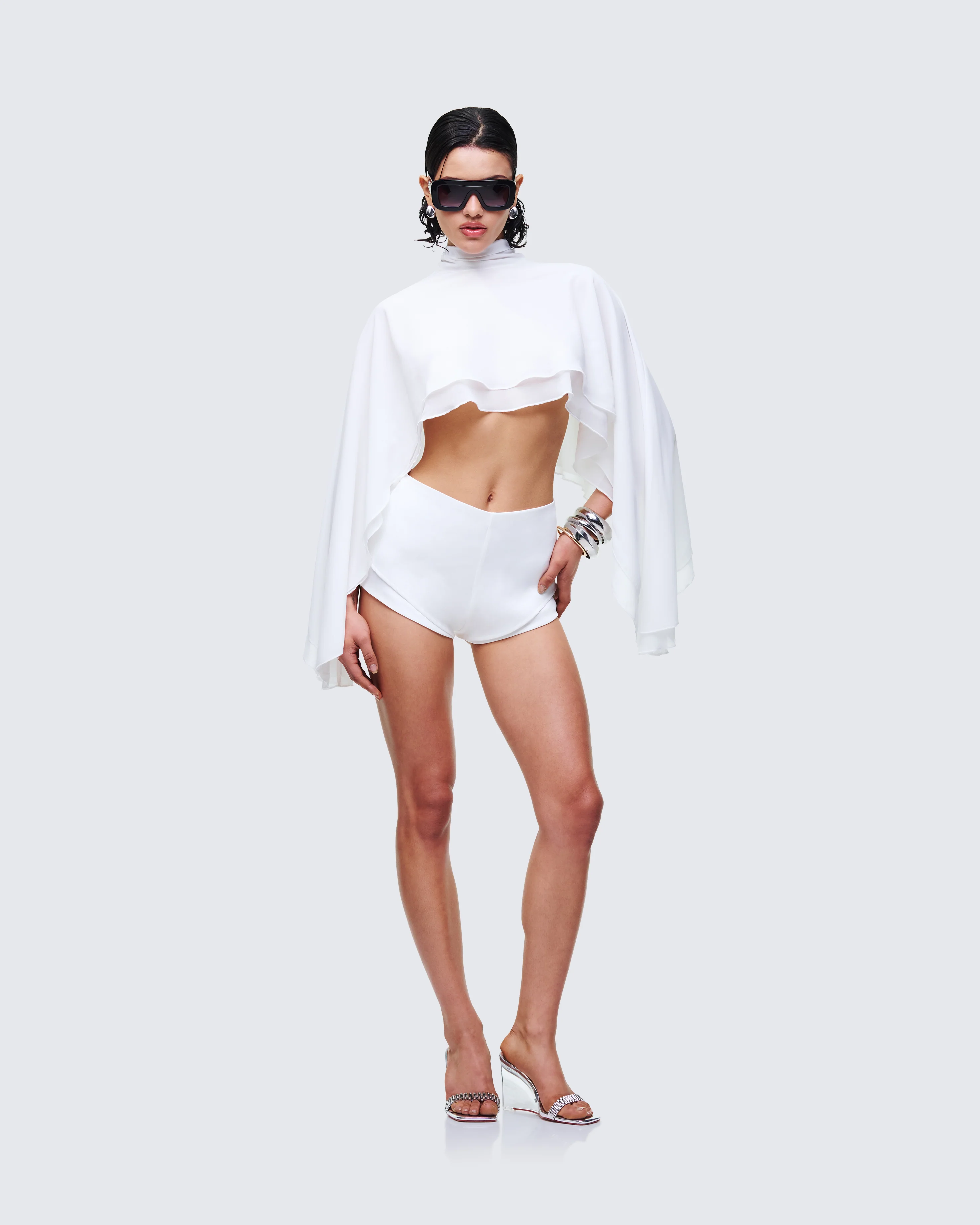 Mitchie White Tailored Double Hem Shorts - Image 5