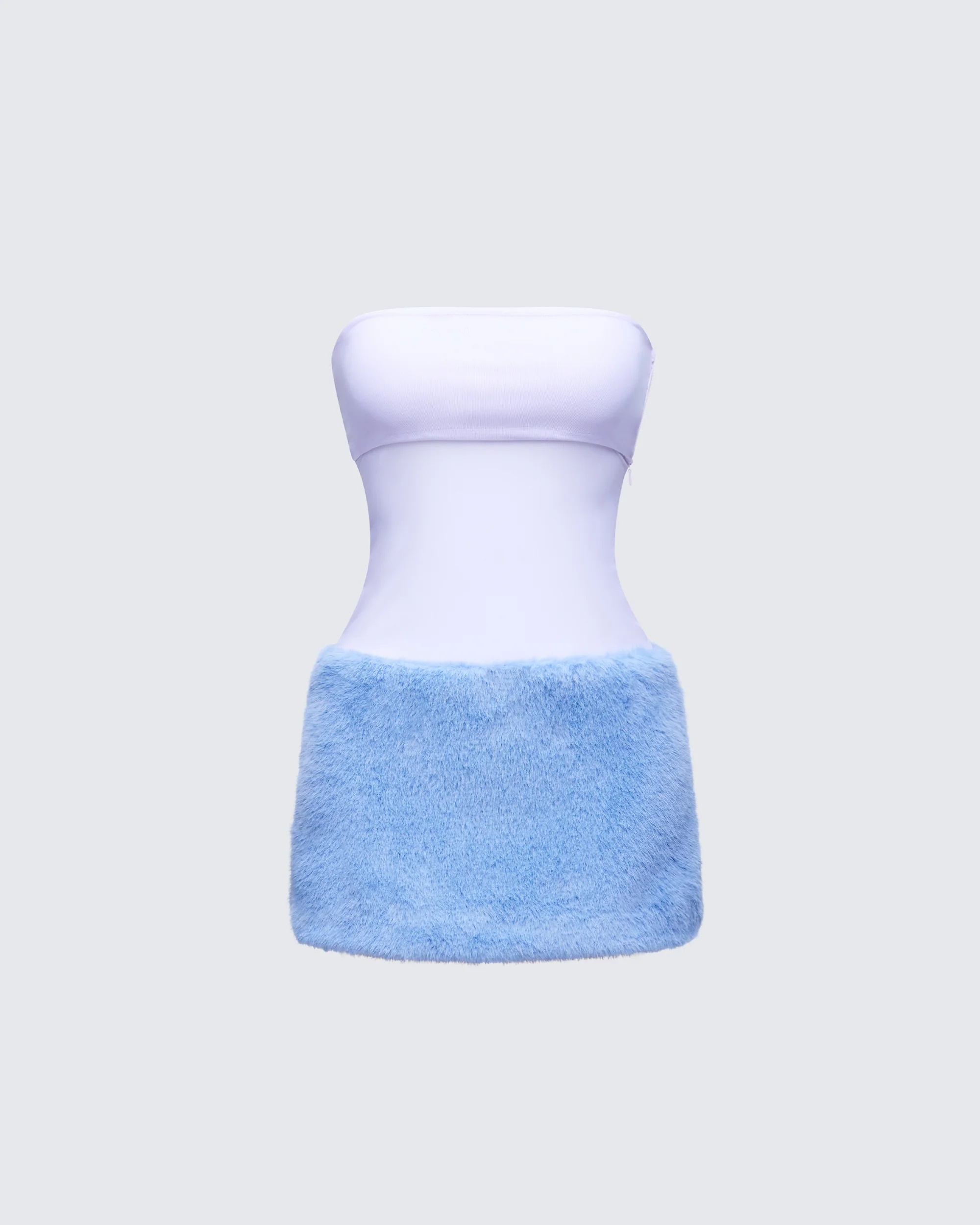 Noelle Blue Faux Fur Mesh Mini Dress
