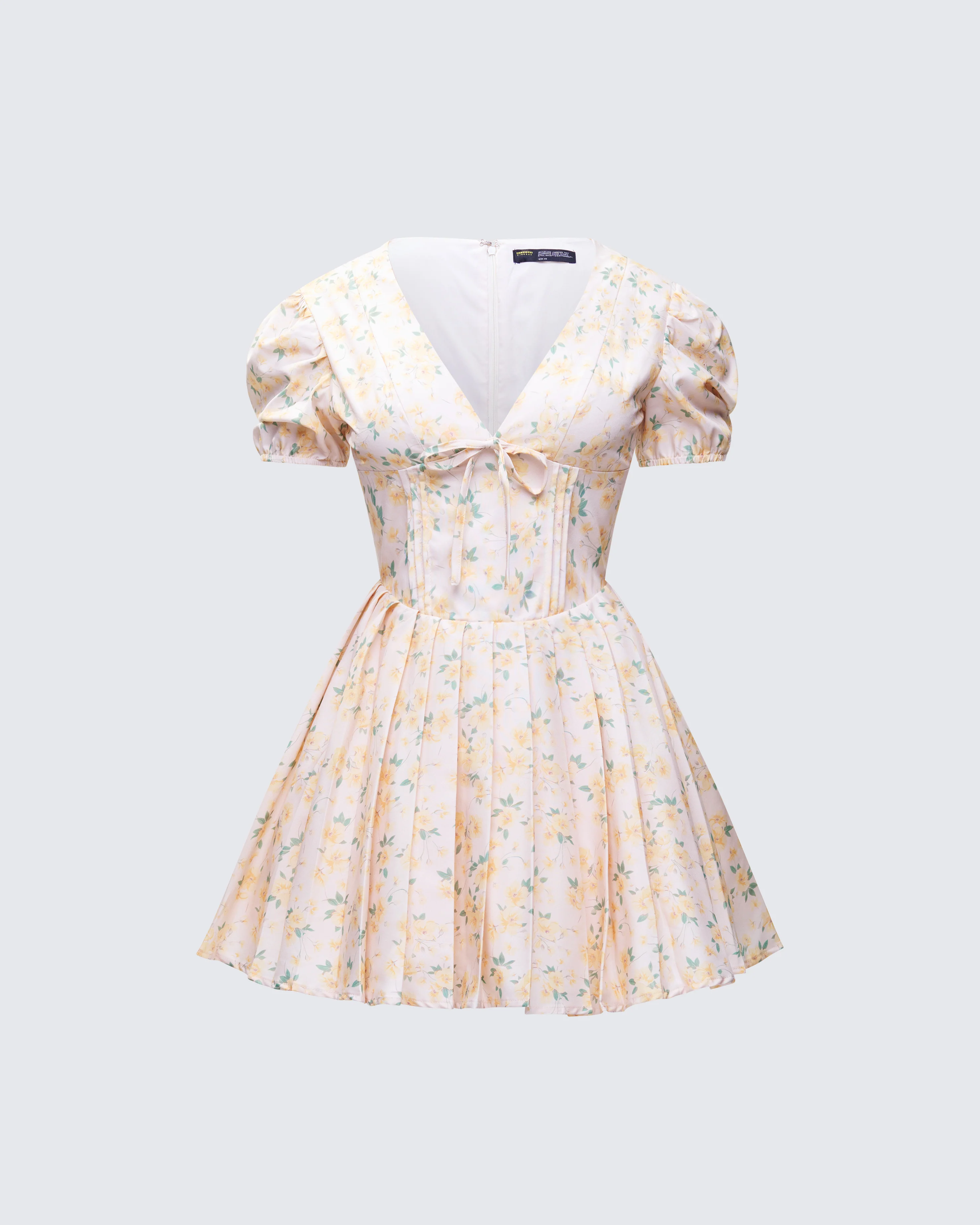 Nyla Yellow Floral Pleated Mini Dress