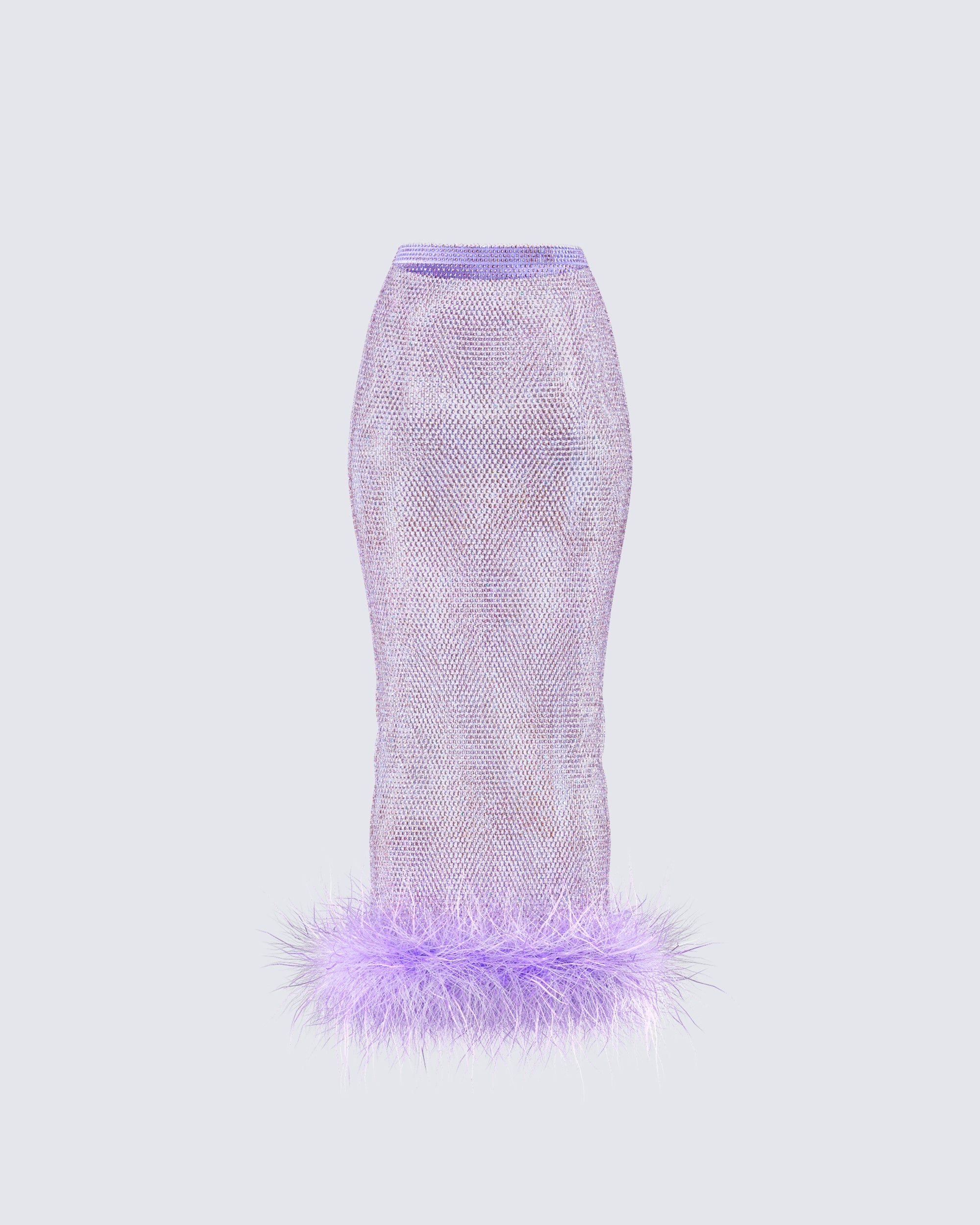 Ophira Lavender Rhinestone Feather Trim Skirt - Image 3