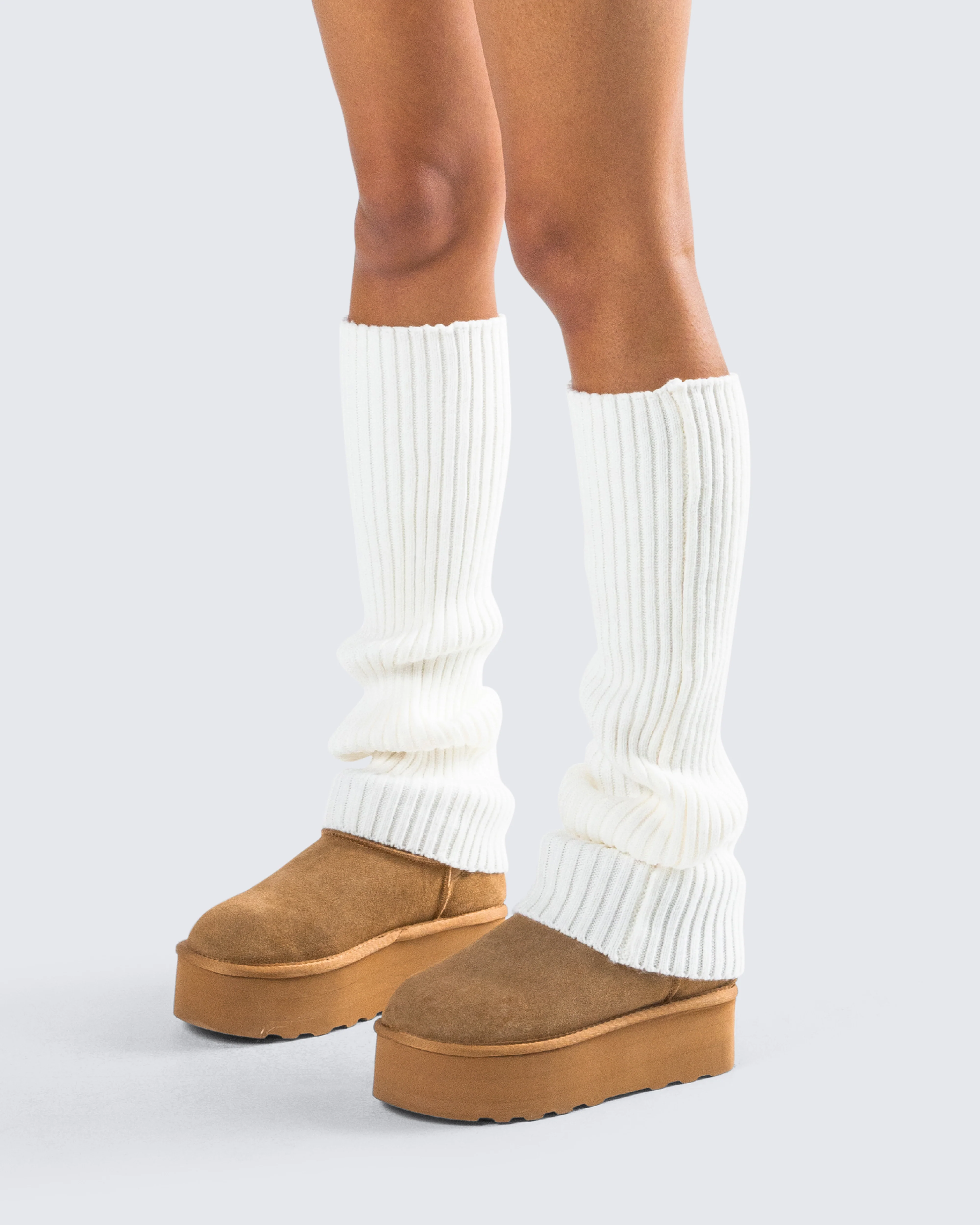 Pollie White Ribbed Leg Warmer - Image 5