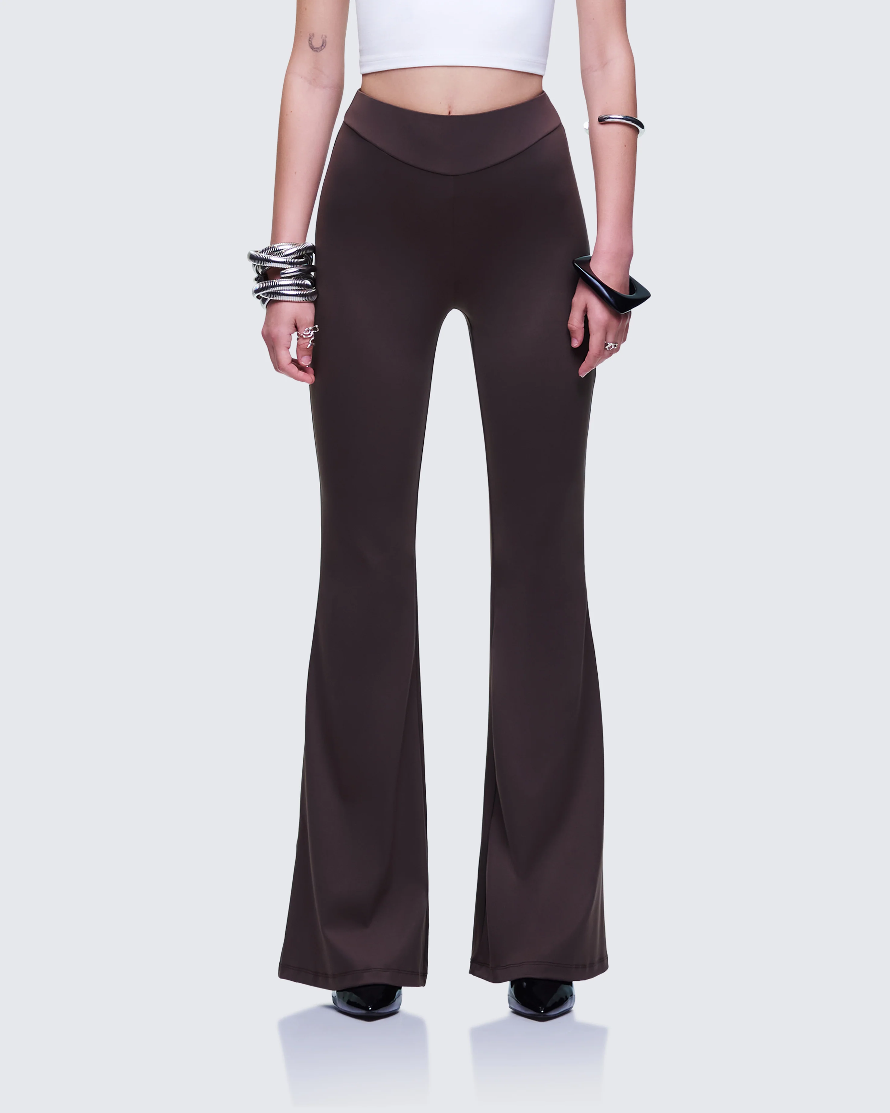 Quintessa Brown Ruched Back Flare Pants - Image 2