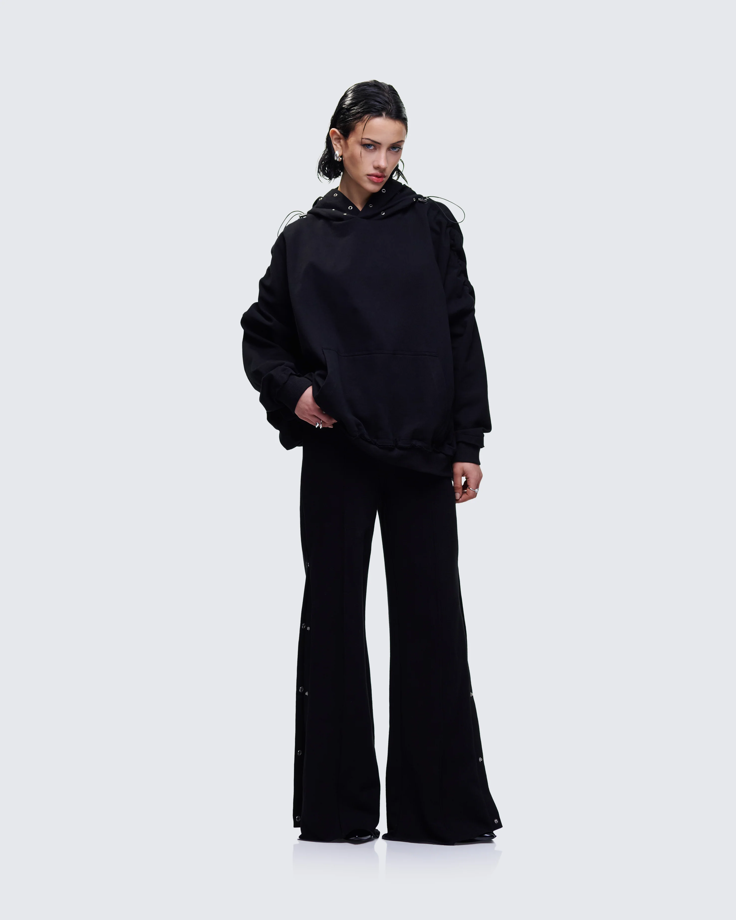 Saige Black Popper Detail Loose Sweatpant - Image 7