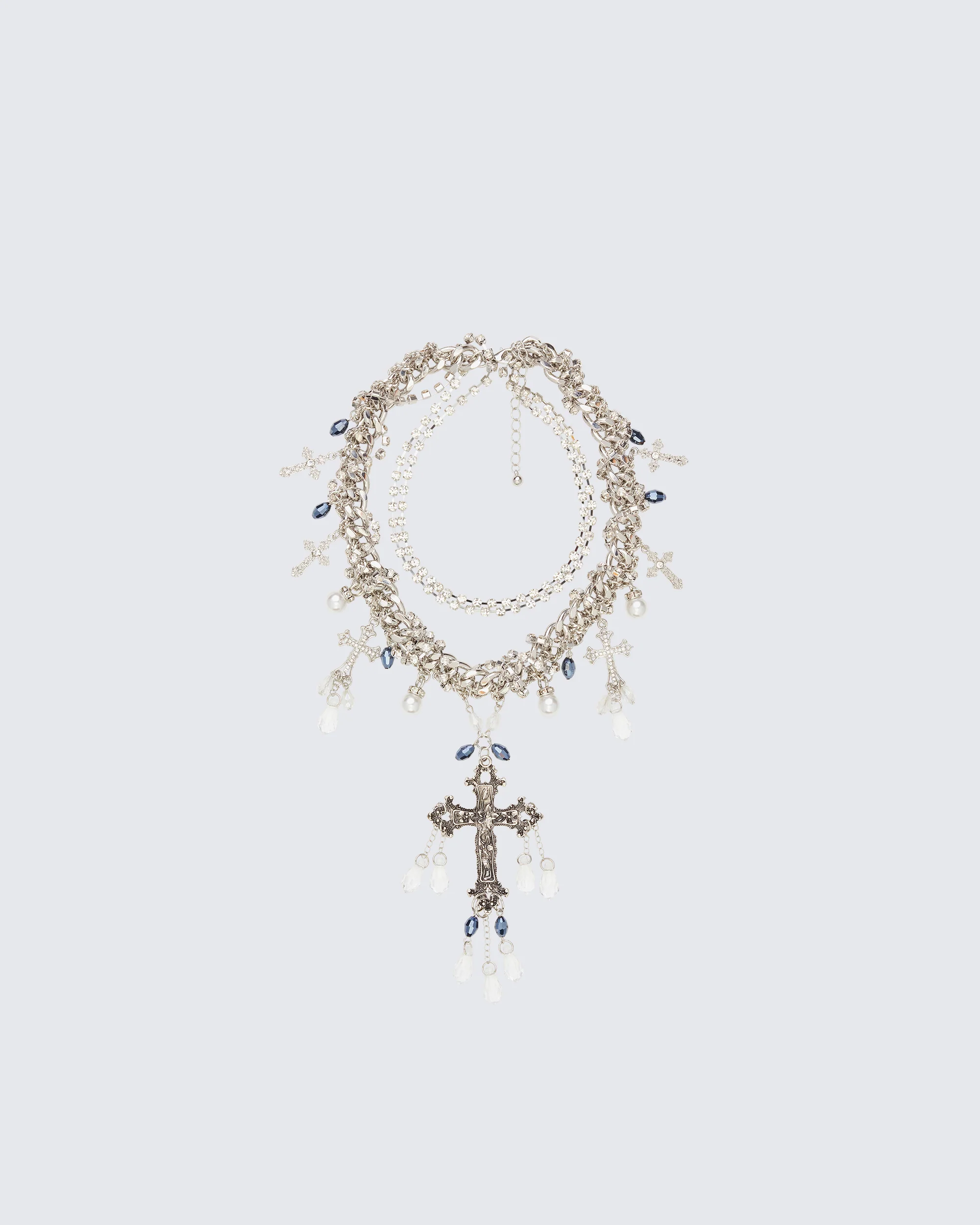 Salwa Silver Multi Crucifix Necklace