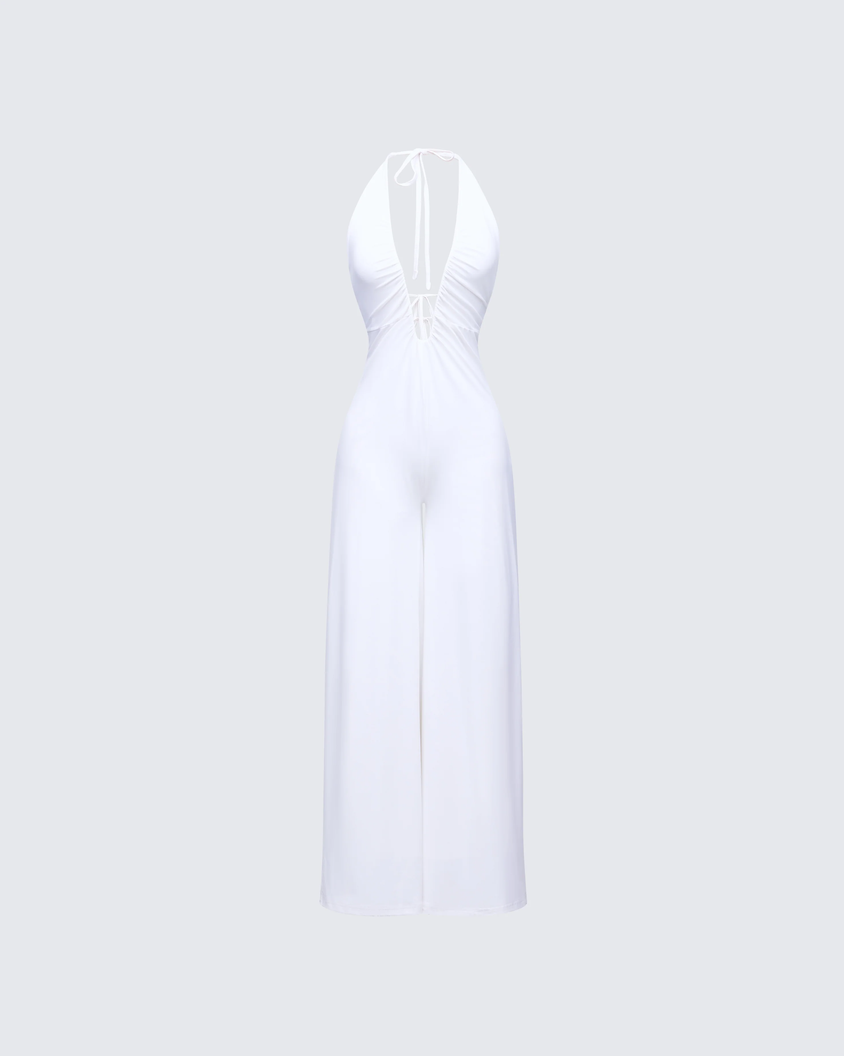 Saoirse White Plunge Neck Jumpsuit