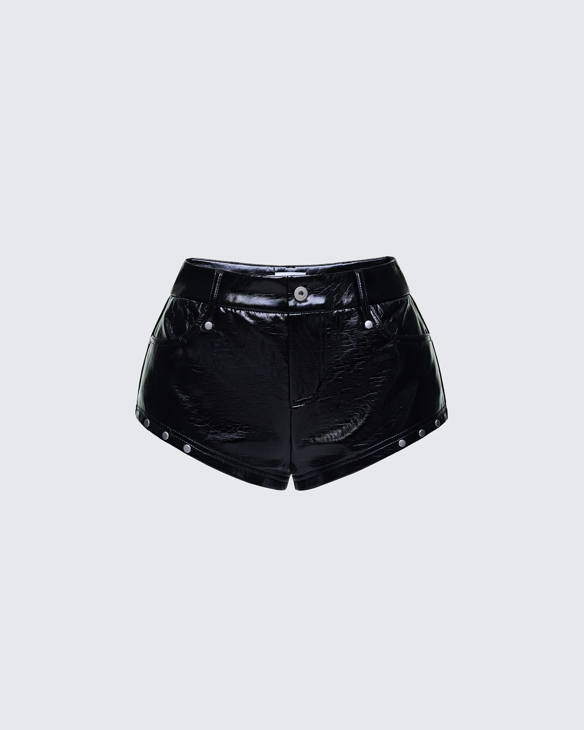 Sible Black High Shine Stud Belted Shorts