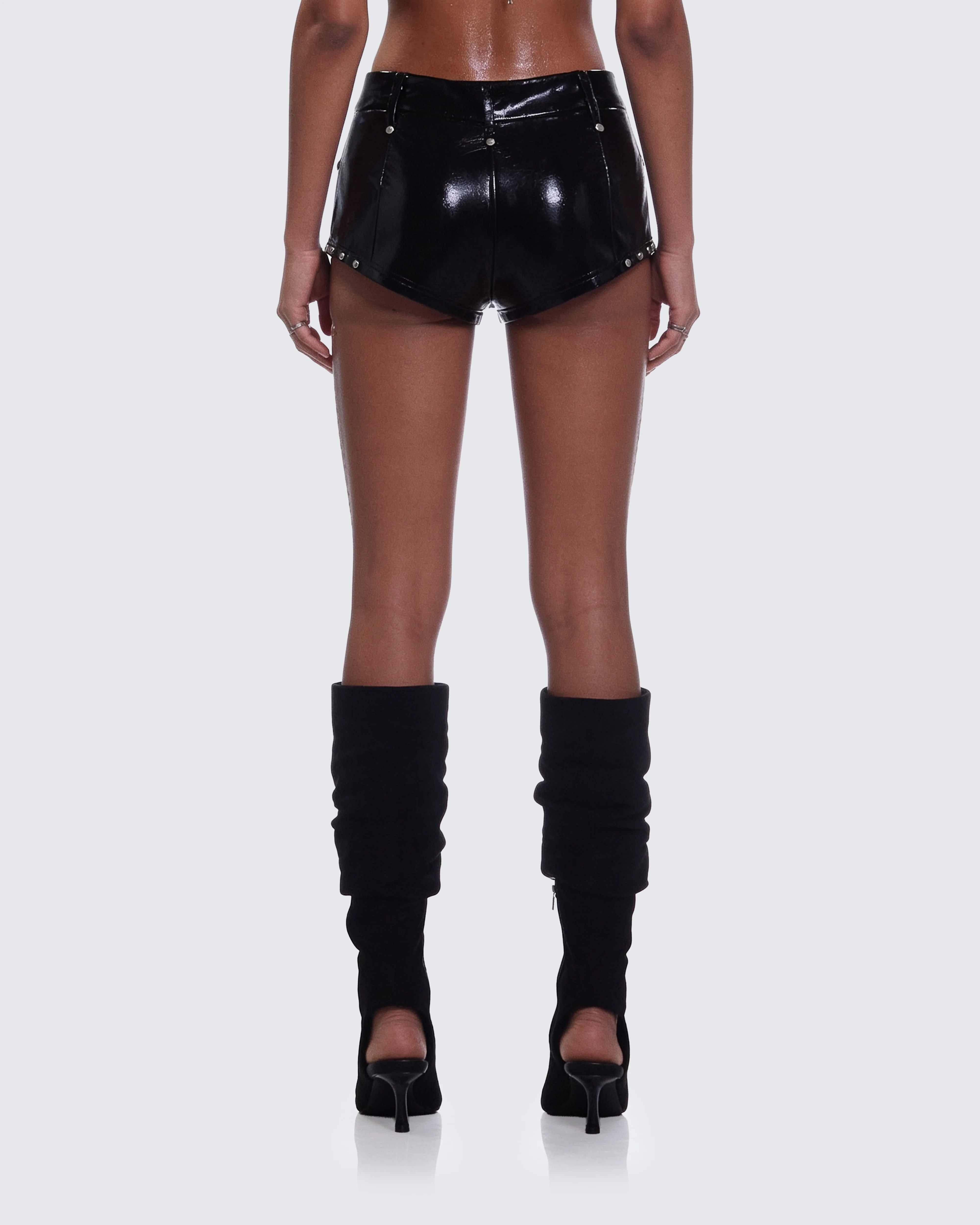 Sible Black High Shine Stud Belted Shorts - Image 4