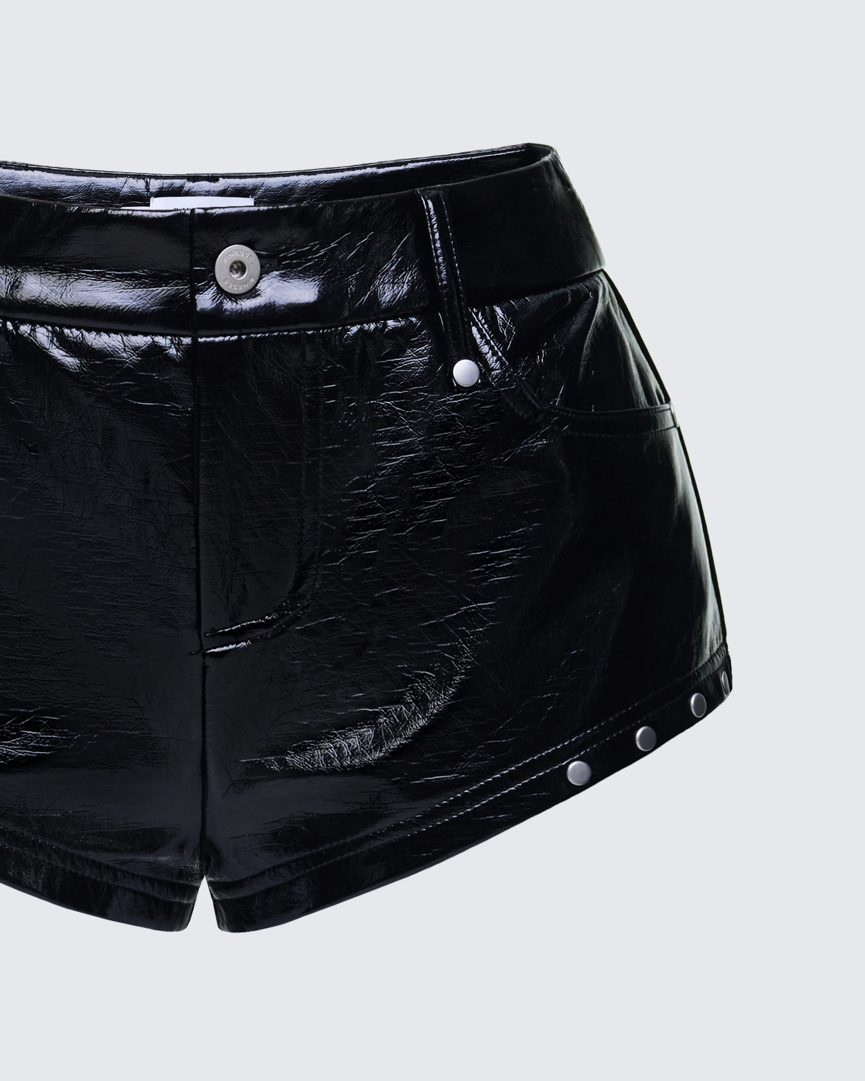 Sible Black High Shine Stud Belted Shorts - Image 6