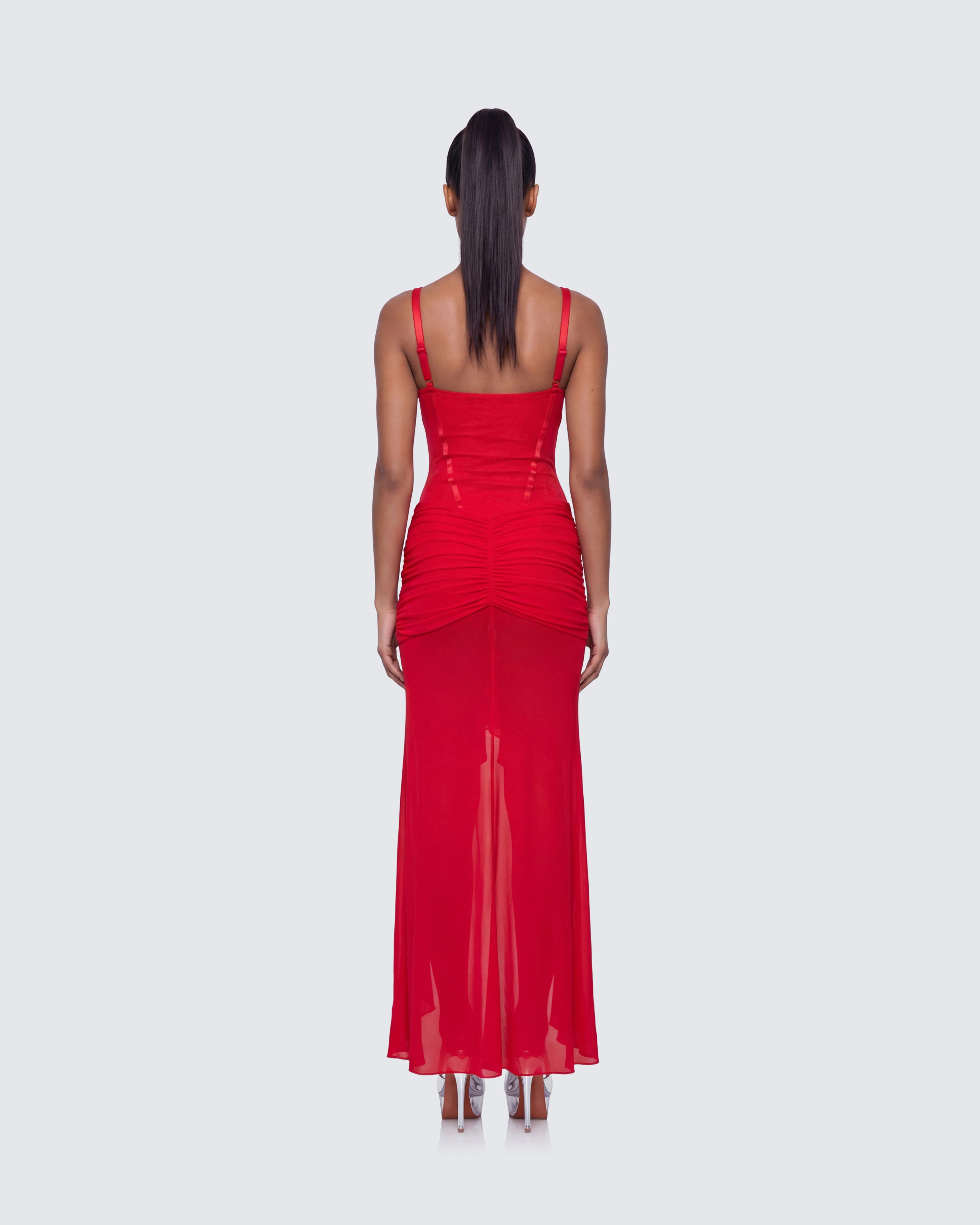 Solana Red Lace and Mesh Maxi Dress - Image 5