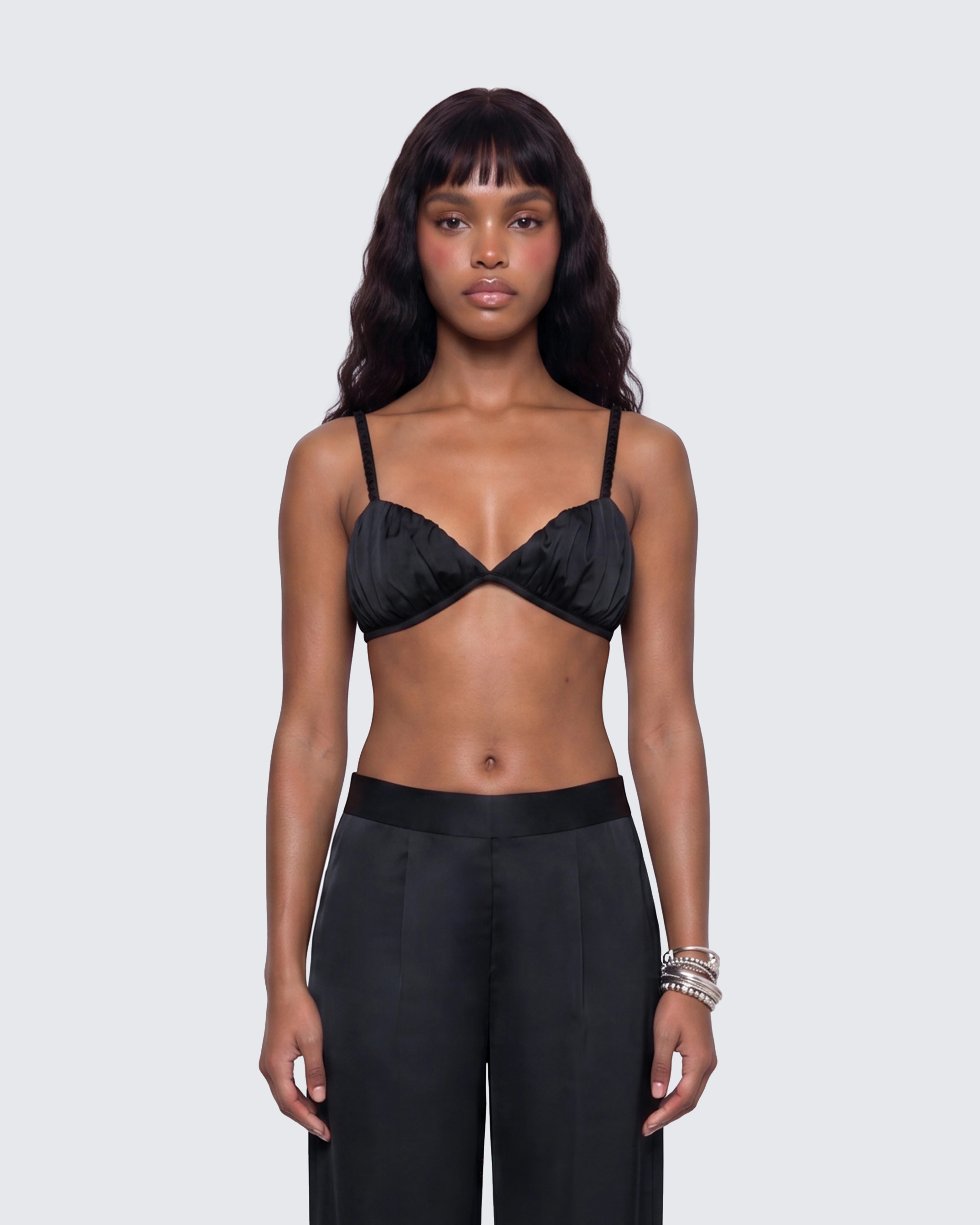 Suzanna Black Satin Gathered Bra Top - Image 2