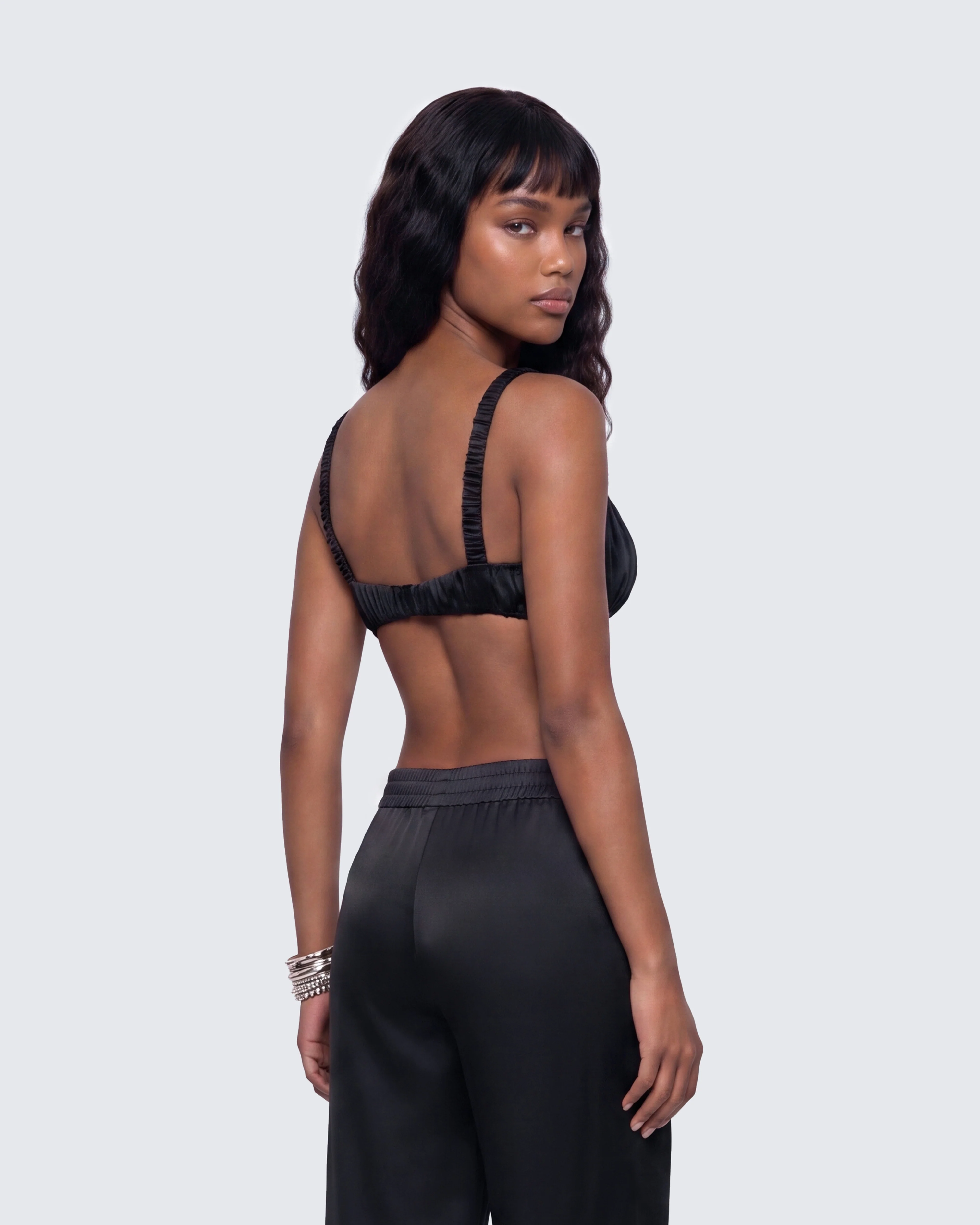 Suzanna Black Satin Gathered Bra Top - Image 4