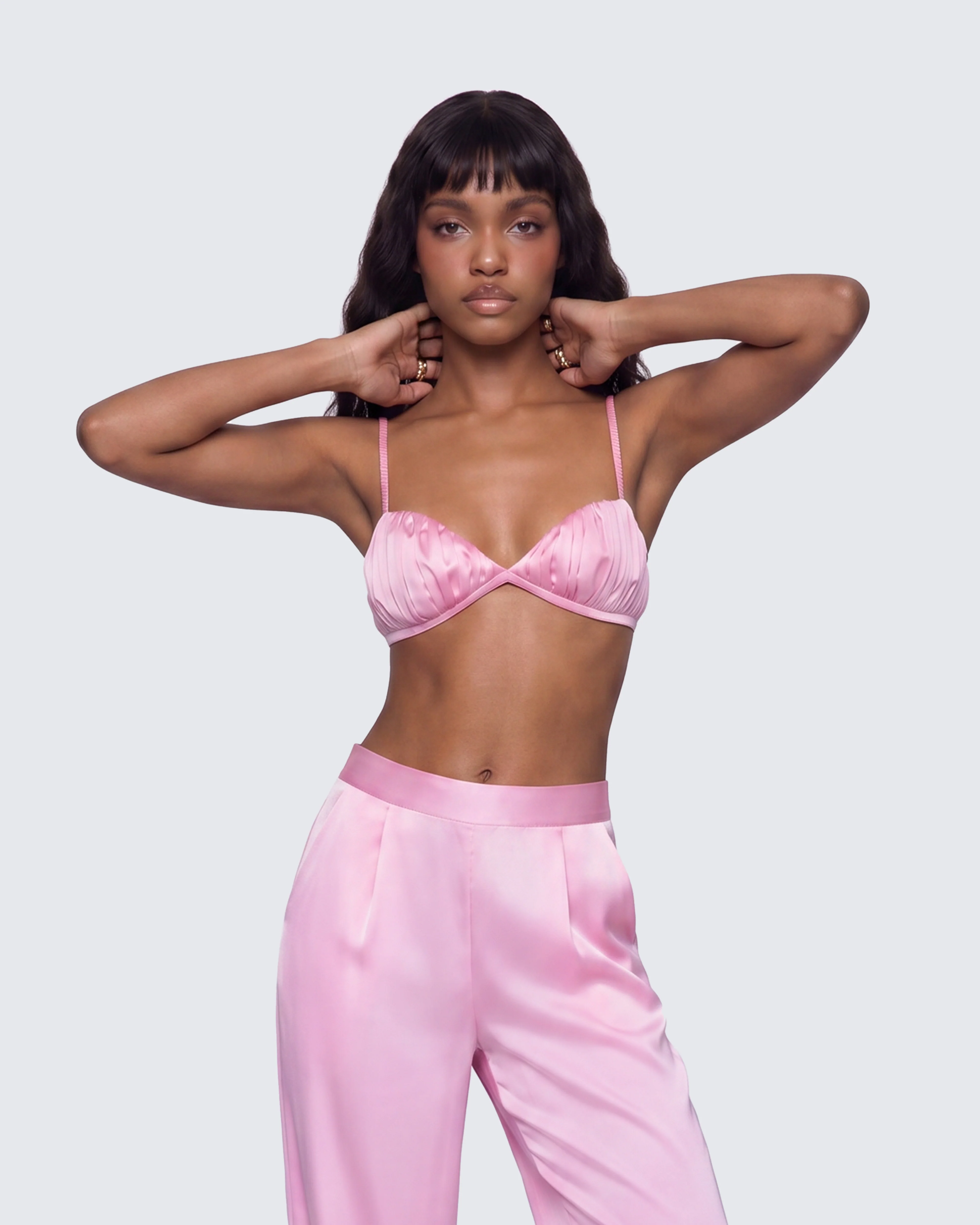 Suzanna Pink Satin Gathered Bra Top - Image 3