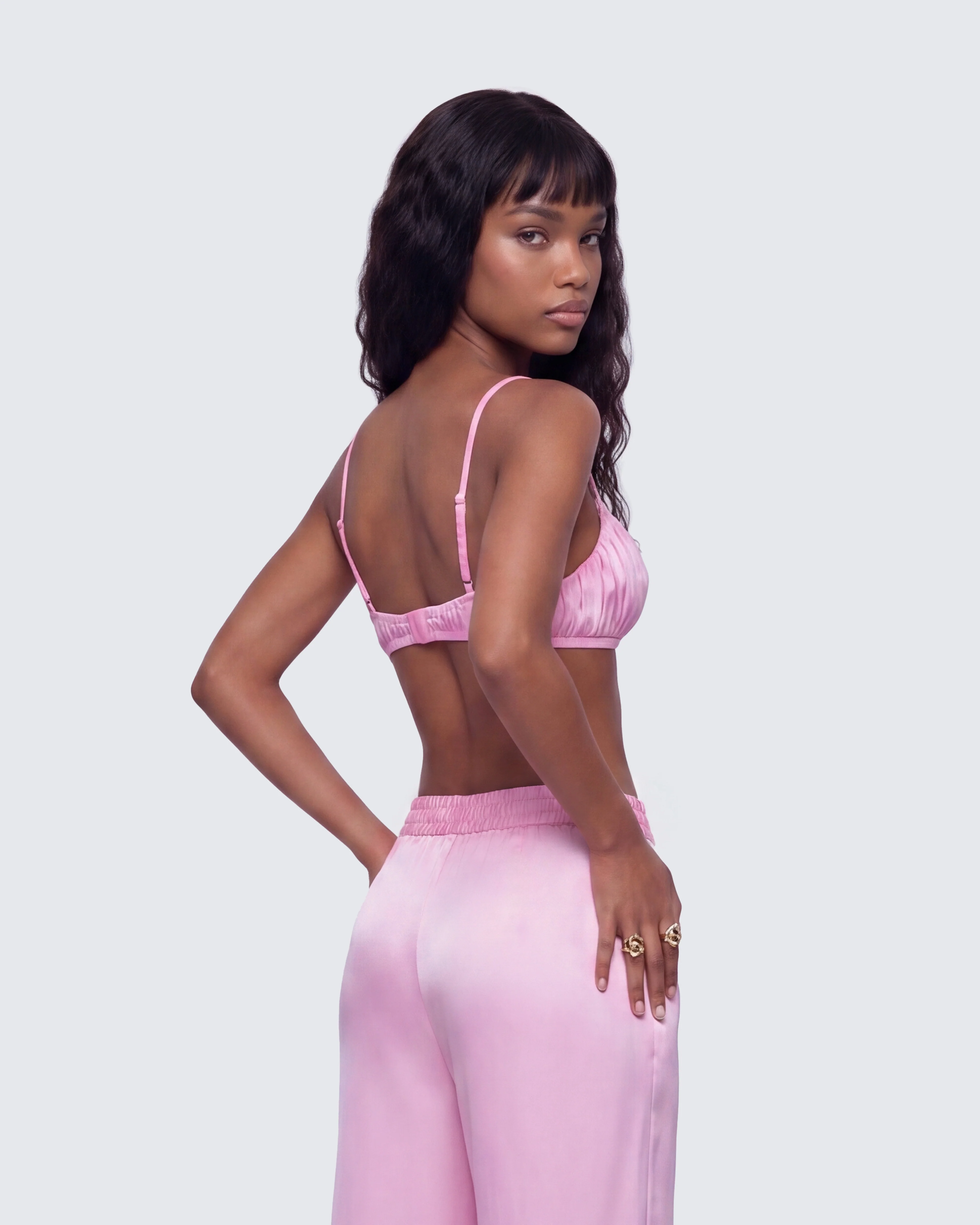 Suzanna Pink Satin Gathered Bra Top - Image 4