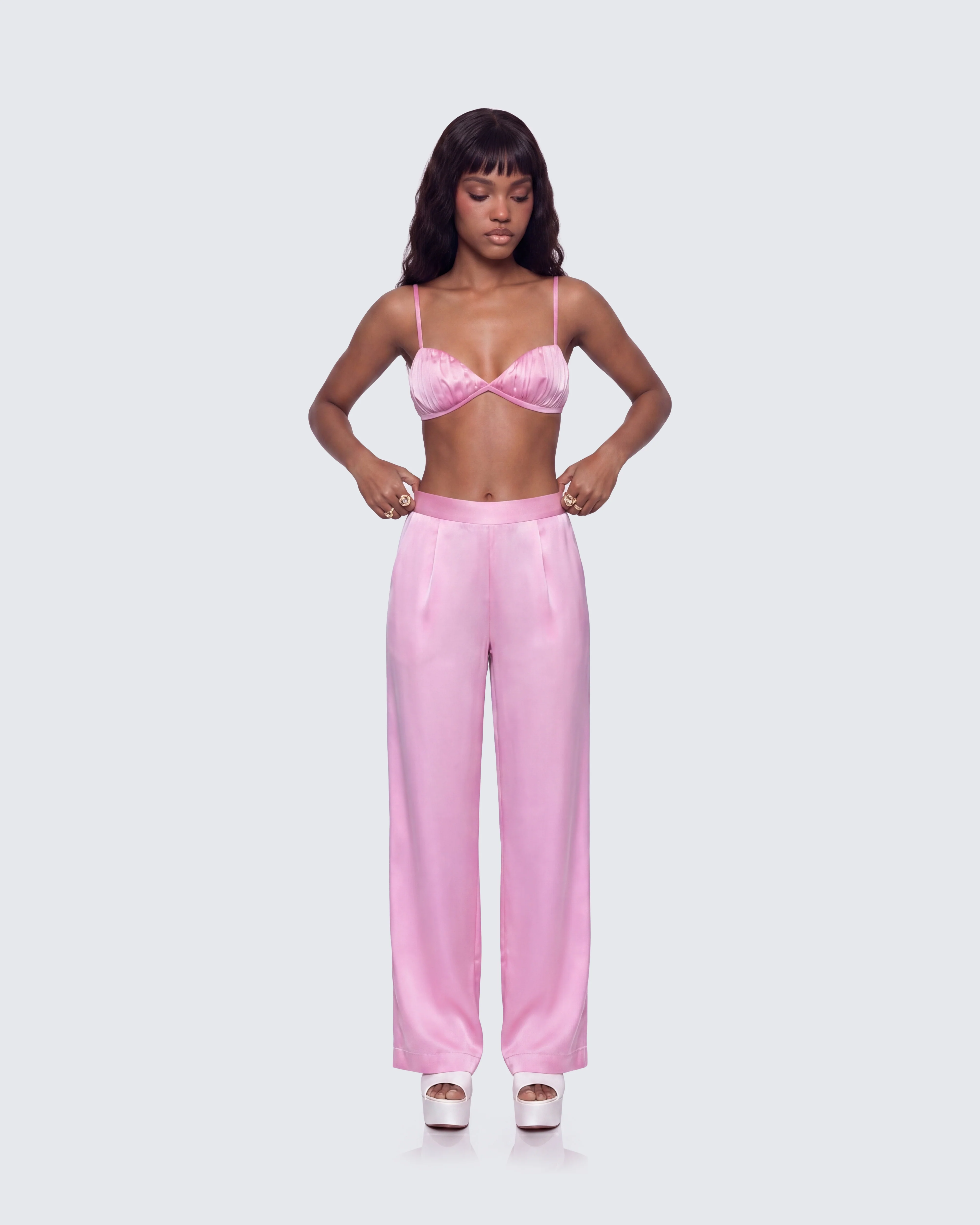 Suzanna Pink Satin Gathered Bra Top - Image 5