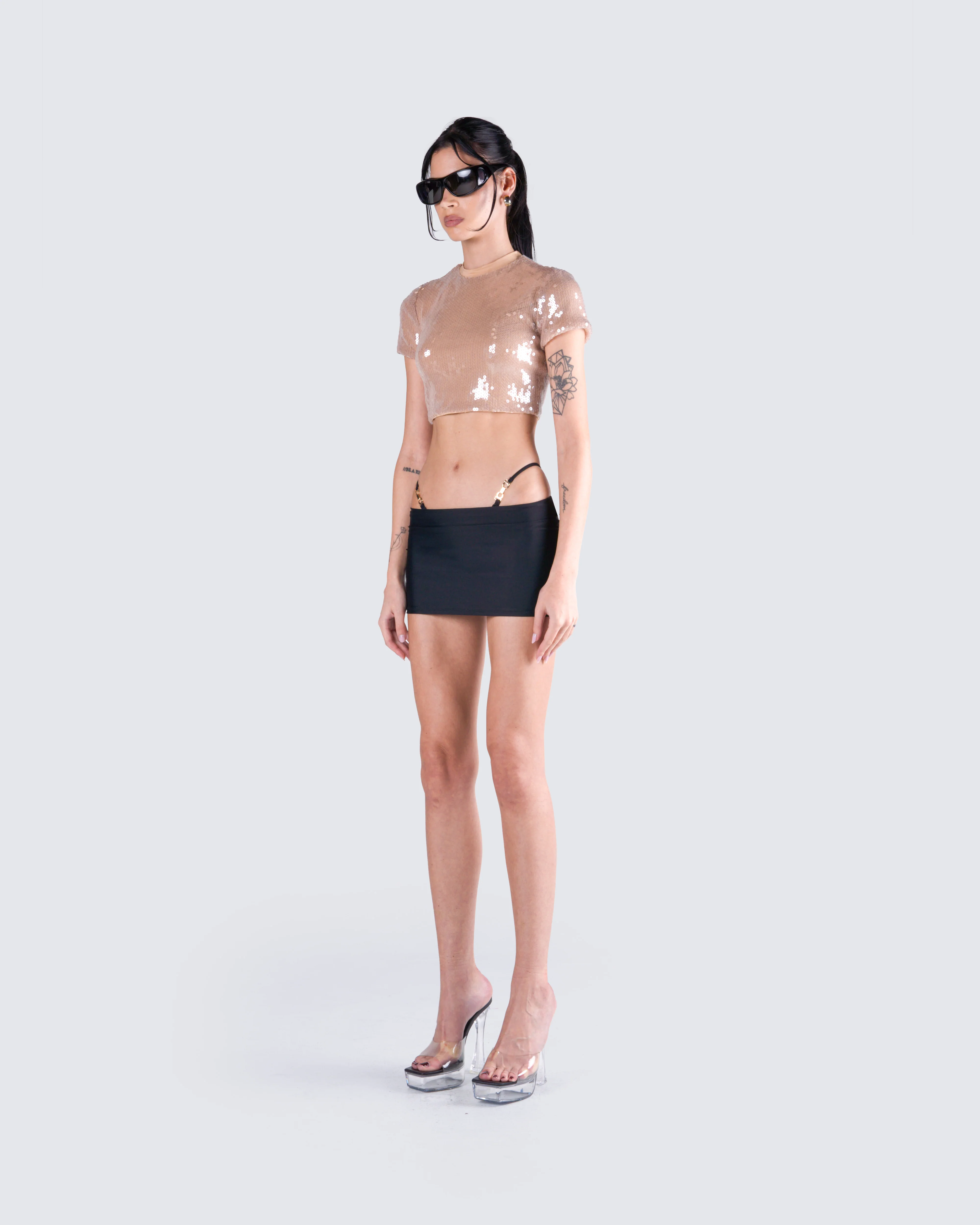 Tatiana Beige Sequin Cropped Top - Image 5
