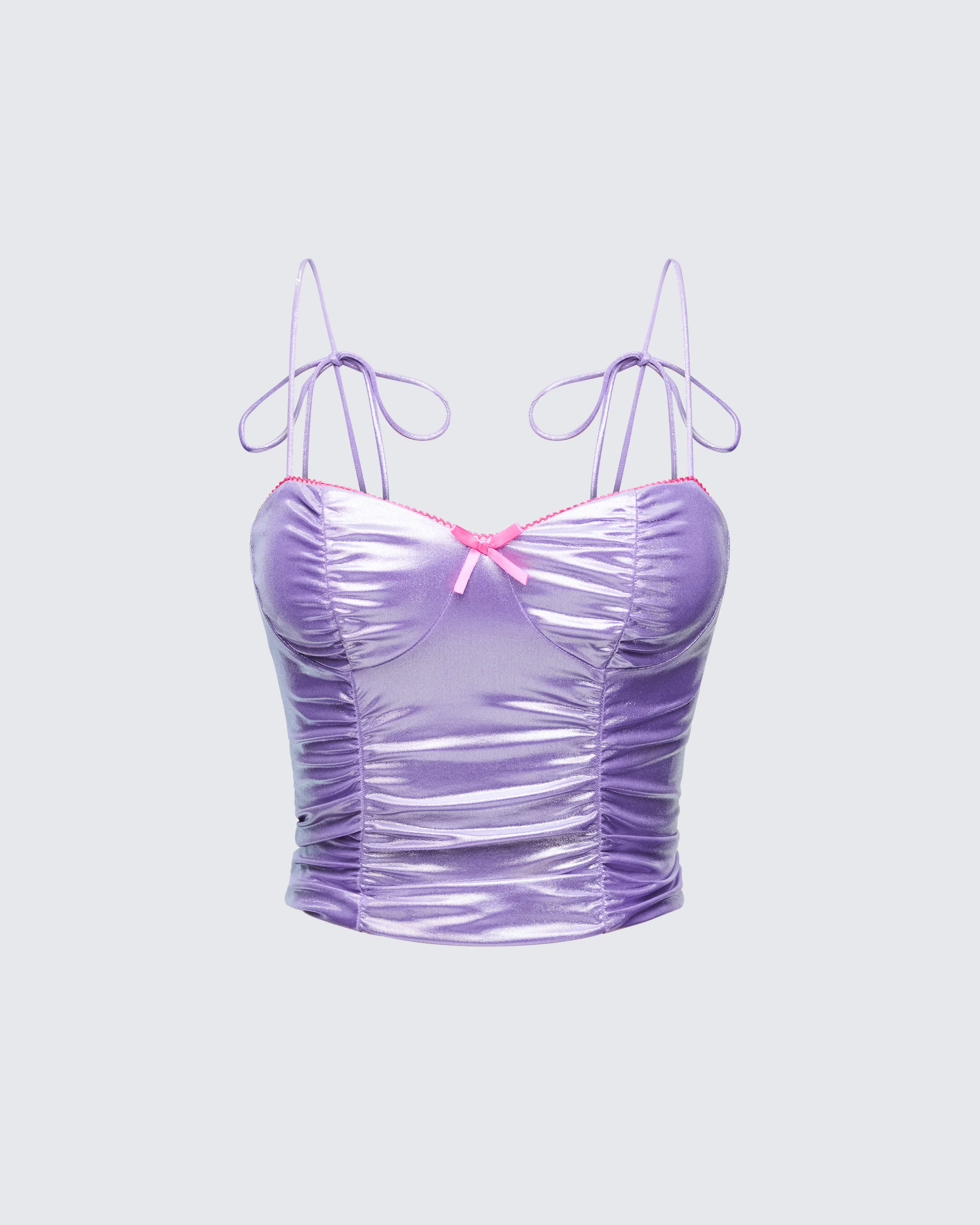 Tia Purple Metallic Ruched Cami Top
