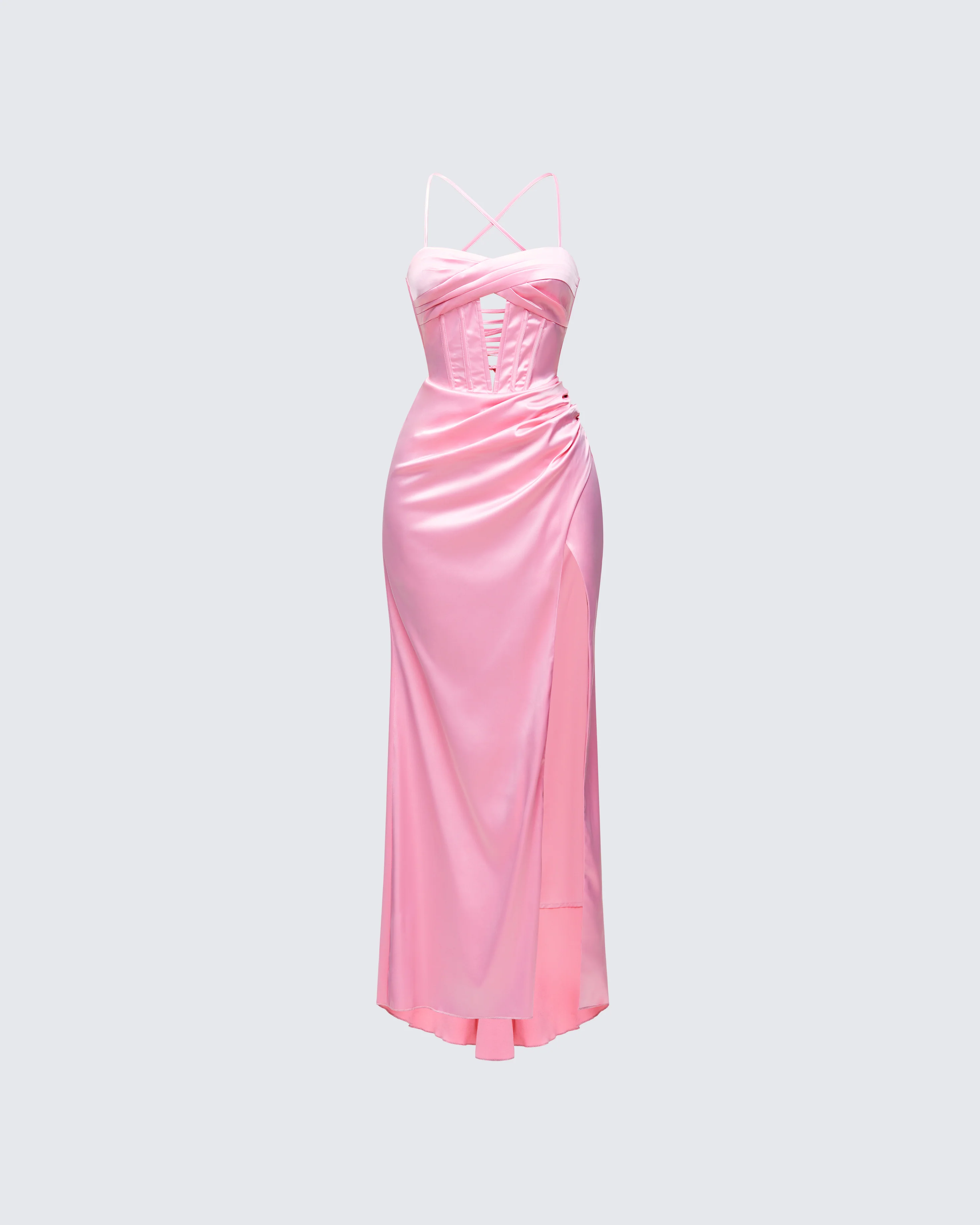 Trixa Pink Satin Cut Out Maxi Dress - Image 4
