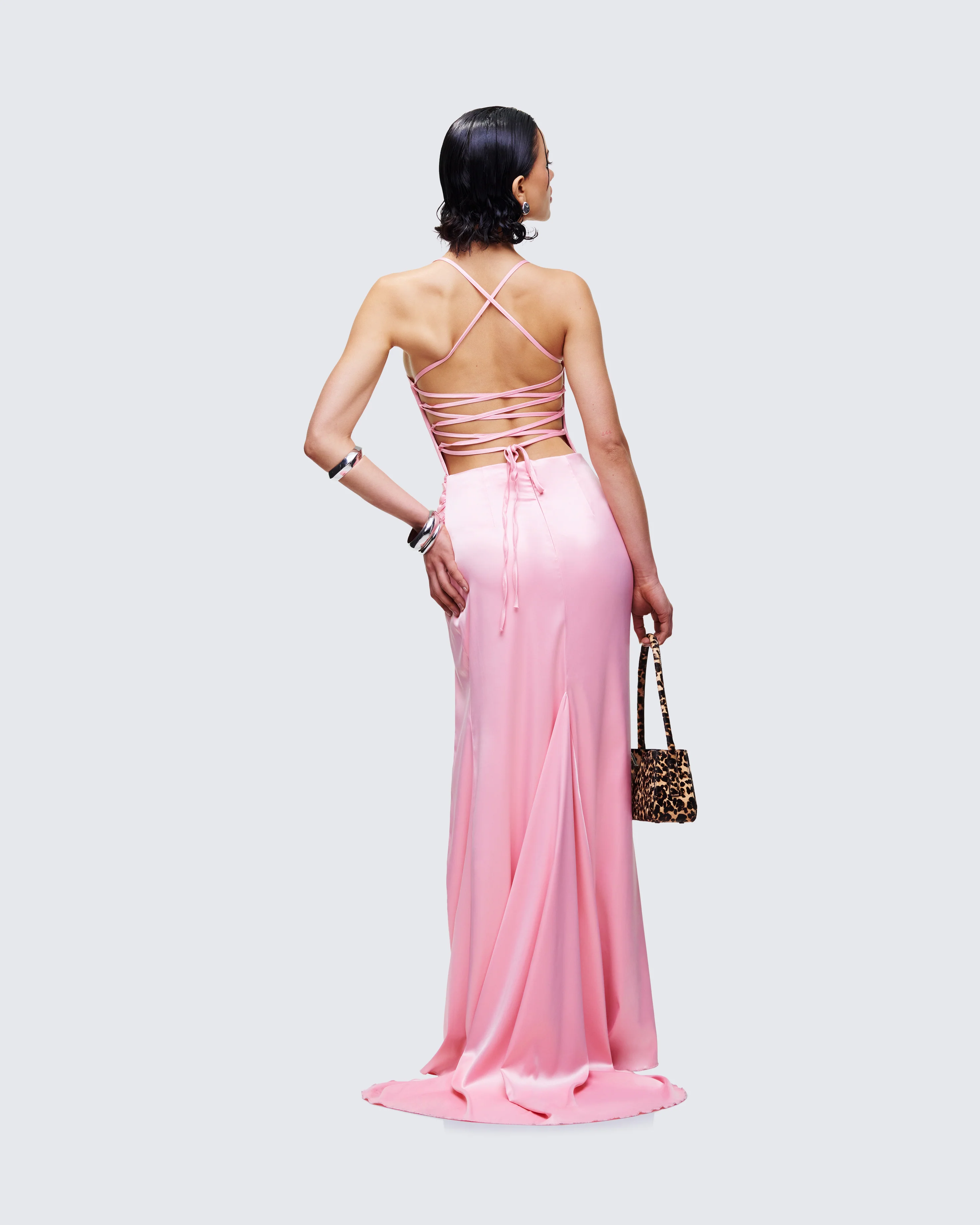 Trixa Pink Satin Cut Out Maxi Dress - Image 7