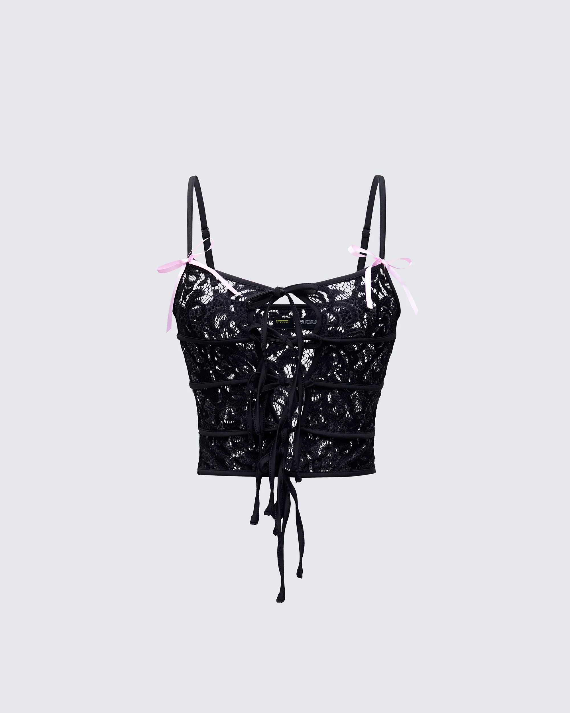 Halsey Black Lace Tie Front Top