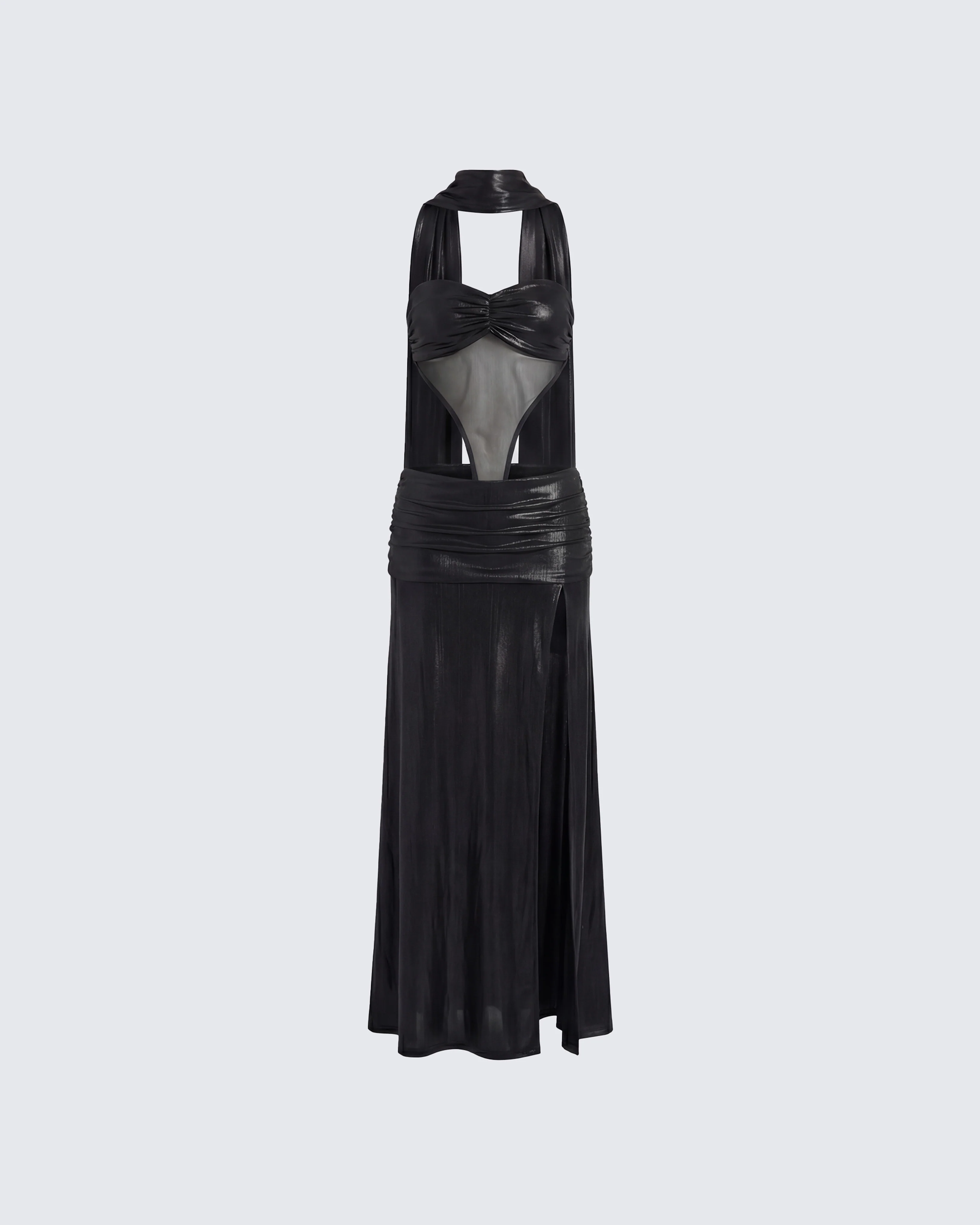 Vesper Black Metallic Scarf Detail Dress
