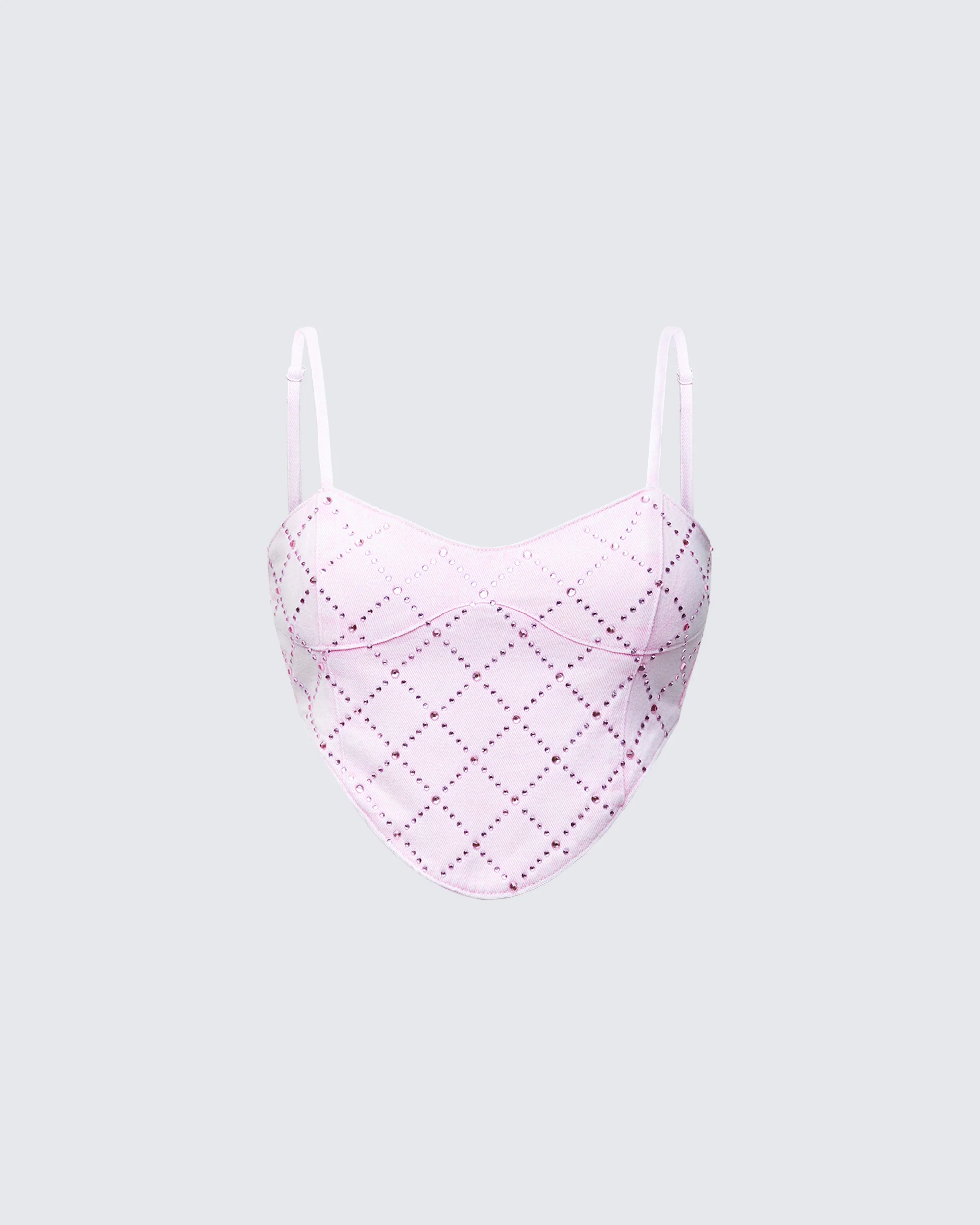 Viora Pink Acid Denim Diamonte Corset Top