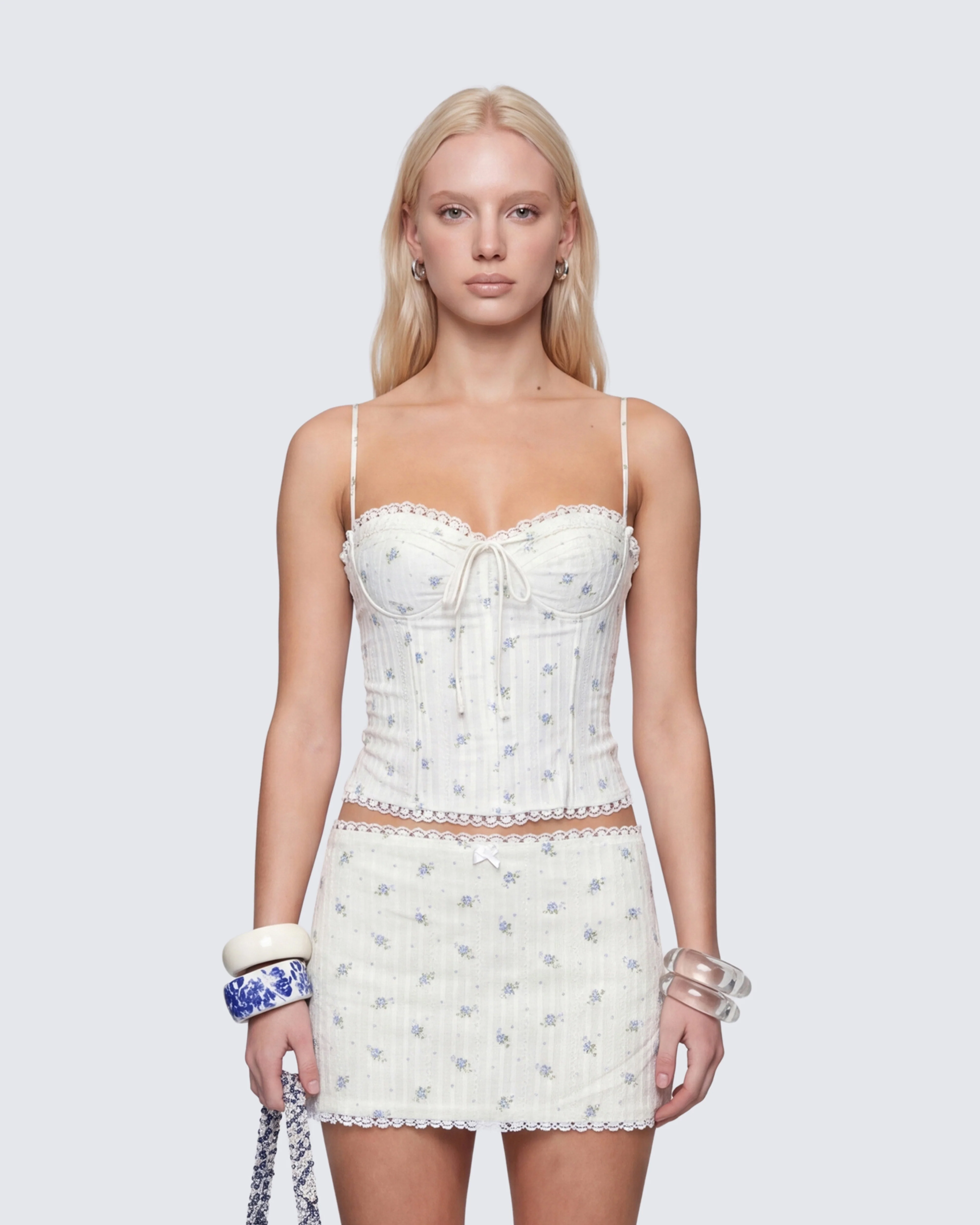 Yasmie Multi Floral Tie Detail Corset Top - Image 2