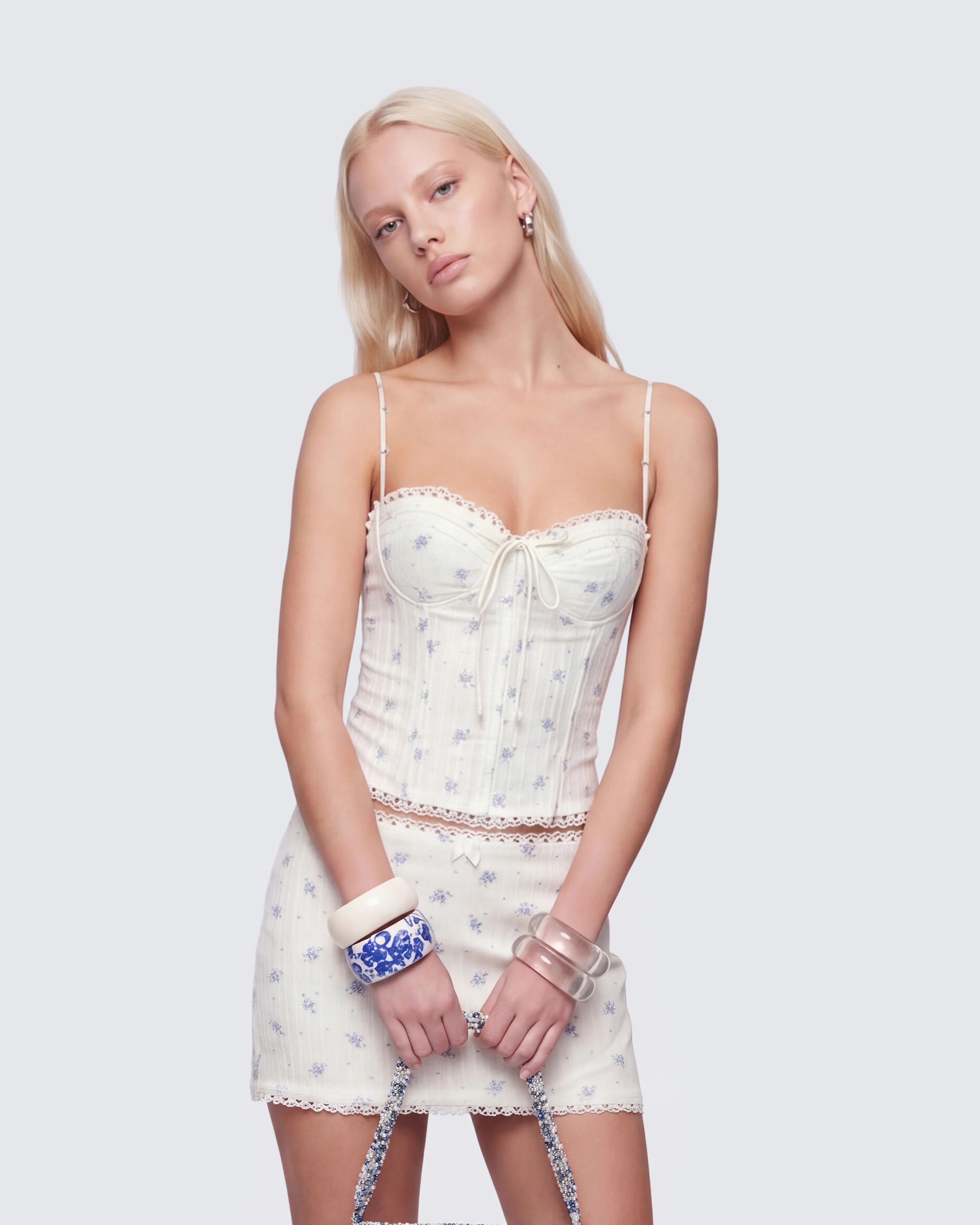 Yasmie Multi Floral Tie Detail Corset Top - Image 3